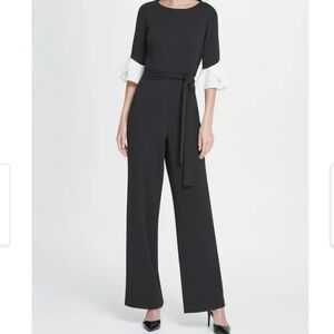 DKNY Womens Black 3/4 Sleeve Evening Jumpsuit